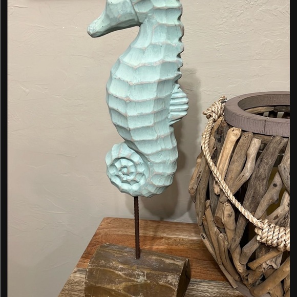 Aqua Wooden Seahorse Decor with Sturdy Base 20” tall - Picture 3 of 9